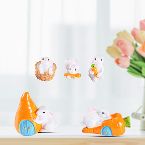 Figurines miniatures de lapin blanc en résine avec carottes et maison pour la décoration de la maison, accessoires d'artisanat artistique - Product Image 2