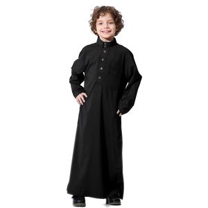 Abaya Thobe arabe pour garçons, robe de prière musulmane, kaftan islamique, robe avec poches et boutons, couleur unie, Dubai - Product Image 3