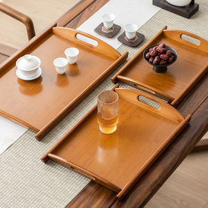 Chinese-style <b>tea</b> <b>tray</b> with double handles, multi-purpose storage plate for home, hotel, teahouse, and guesthouse use. - Product Image 1