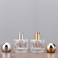 Botol semprot silinder Parfum mewah 30ml, kemasan Botol semprot Parfum wangi kaca dasar berat dengan tutup bulat