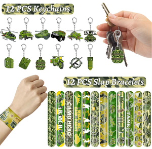 Fournitures pour fête d'anniversaire sur le thème de l'<span class=keywords><strong>armée</strong></span> : Bracelet camouflage militaire, porte-clés, badge, figurine de soldat, autocollants de tatouage, sac cadeau, jouets - Product Image 2