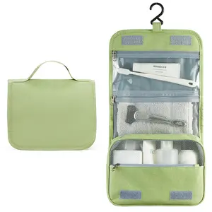 Grand organisateur de sac cosmétique de voyage de maquillage de couleur simple avec le crochet accrochant pour des accessoires de voyage