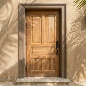 Puerta de Entrada de 5 Paneles de Madera de Caoba Sólida con Arco Moldeado Clásico en Blanco - Product Image 3