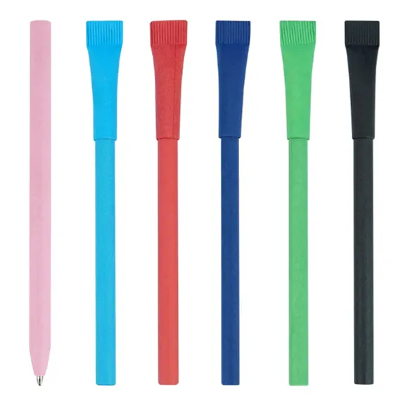 Recyclable स्कूल स्टेशनरी क्राफ्ट पेपर बॉल पेन लोगो बच्चों के साथ रंगीन कागज मेट कलम सेट कर सकते हैं