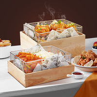 Support de présentation de desserts et de fritures avec cadre en chêne, panier en acier inoxydable, lampe chauffante pour hôtel, restauration, pizza, barbecue