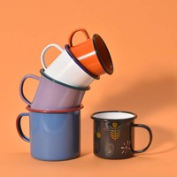 Tasses en émail en gros 350ml 500ml 750ml 1200ml, couleurs personnalisées, logo, mug en émail alimentaire avec poignée pour café