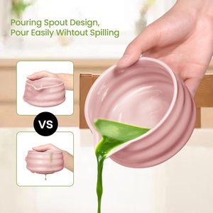 ชุดเครื่องตีชาเขียวชุดทำชามช้อนตักที่ใส่ชาแบบญี่ปุ่นอุปกรณ์เริ่มต้นของขวัญสำหรับพิธี (สีชมพู9แพ็ค) - Product Image 3