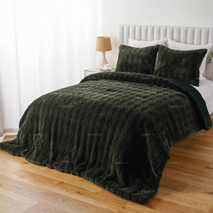 Đau thông màu xanh lá cây Jacquard thỏ Chevron chần chần nổi sang trọng Fluffy coverlet Quilt Vua bộ đồ giường Khăn trải giường sang trọng - Product Image 1