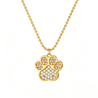 Collier pendentif patte de chien en acier inoxydable plaqué or 18 carats PVD, chaîne à perles entièrement en cristal, hypoallergénique, bijoux pour femmes amoureuses des animaux