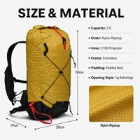 Sac à dos d'hydratation imperméable à enroulement sans cadre 27L, durable et polyvalent pour la randonnée