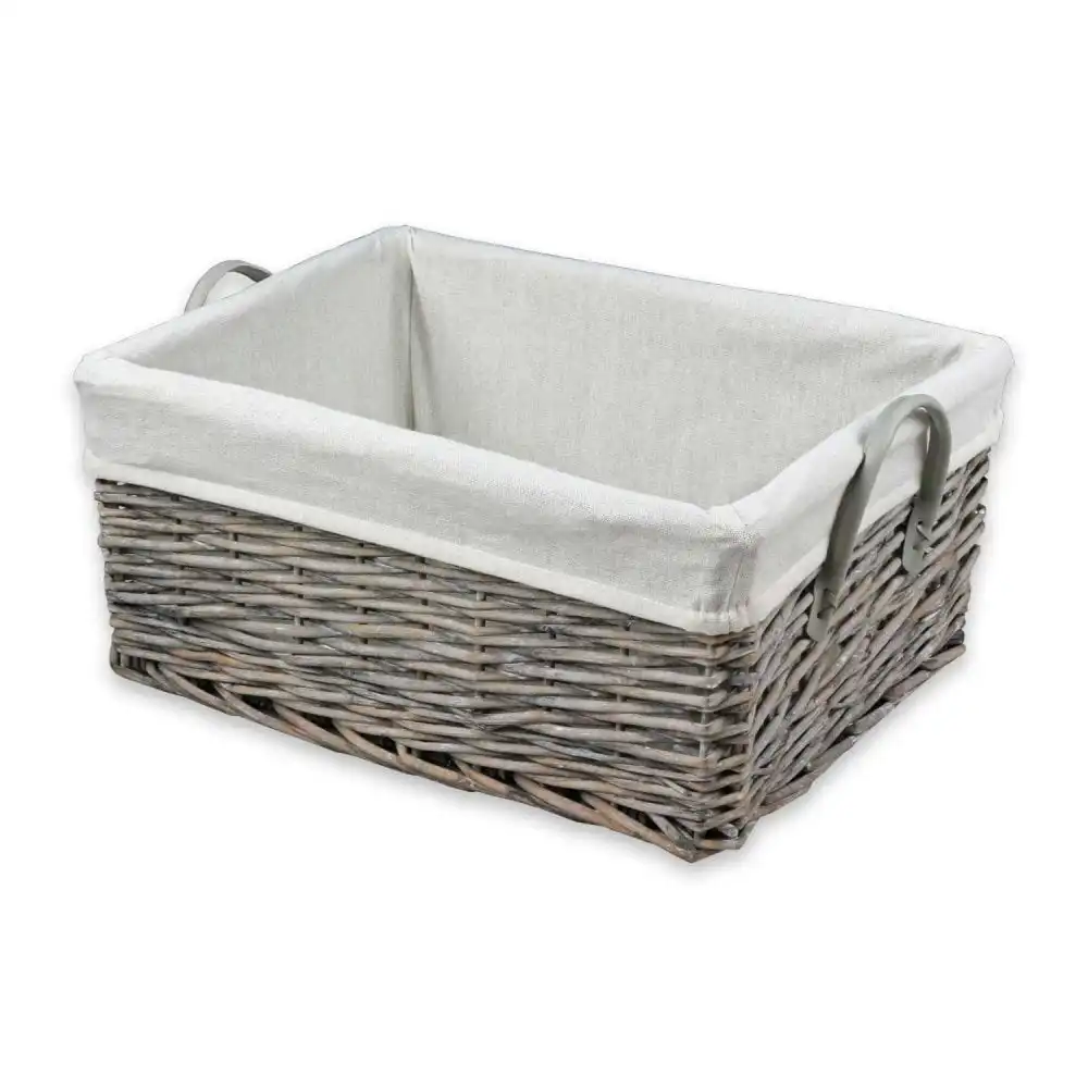 Factory direct supply cheap Large rectangular gray wicker laundry storage basket home storage wicker basket with leather handle