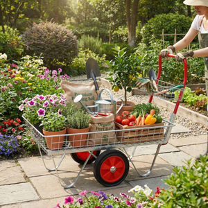 Chariot de jardin en métal galvanisé, fermé, à 2 roues, chariot utilitaire à main avec panier en fil métallique, chariot roulant pour centre de jardinage, onlu US - Product Image 2