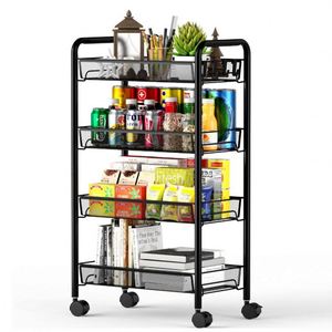 4-Tier Metal Utility Cart, Mesh Wire Rolling Cart Storage <b>Trolley</b> with Easy Assembly Organizer <b>Craft</b> Cart - Product Image 3