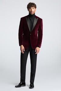 Costumes d'affaires italiens 2 pièces pour hommes, <span class=keywords><strong>tenue</strong></span> de mariage de marié à boutonnage simple personnalisable, costume en velours bordeaux de coupe régulière - Product Image 4