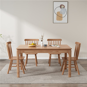 Rectangular <b>Dining</b> <b>Table</b> And Chair Set 6 Piece Natural Wood Color Modern Minimalist Style <b>Space</b> <b>Saving</b> <b>Dining</b> Room Set - Product Image 2