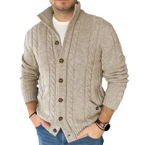 Otoño e Invierno nuevos hombres moda Polo cuello Casual <span class=keywords><strong>Cardigan</strong></span> abrigo manga larga Slim Fit Jacquard suéter de punto - Product Image 1
