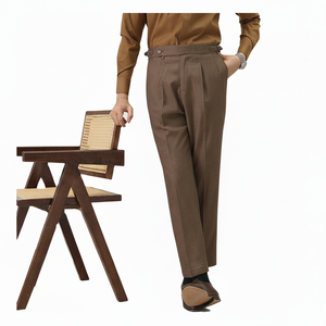 Pantalon de costume en laine rétro taille haute pour hommes Costume droit d'affaires décontracté Gentleman avec braguette à boutons Service OEM - Product Image 1