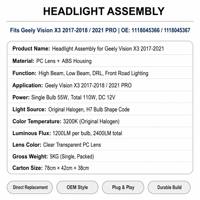Phare de remplacement de qualité supérieure pour Geely Yuanjing X3 2017 2018 2021, lampe halogène 12V 55W