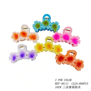Pinzas de Pelo con Diseño de Tres Flores Coloridas de 10 cm para Mujer, Accesorios de Moda para el Cabello - Product Image 4