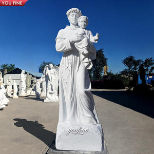 YOUFINEカテドラルカトリック宗教的屋外装飾彫刻白手彫りビンテージ大理石セントジョセフ像 - Product Image 4