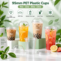 Gobelets en plastique PET de 95 mm, 9 oz, 12 oz, 20 oz, 22 oz, gobelets en plastique jetables transparents avec couvercles, gobelets à bulles, gobelets à jus, gobelets pour boissons froides