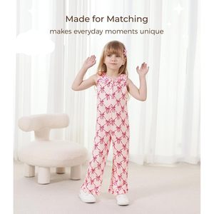 Toddler Girls Sleeveless Jumpsuit Long Pants Wide Leg Summer Viscose Bamboo Romper Sweet Style Daily Wear - Product Image 3