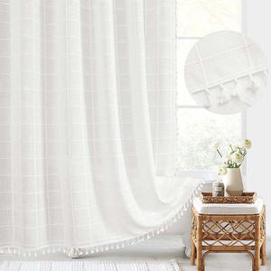 Boho Farmhouse Jacquard <span class=keywords><strong>Lin</strong></span> Rideau de douche en tissu rustique résistant à l'<span class=keywords><strong>eau</strong></span> avec pompon - Product Image 5
