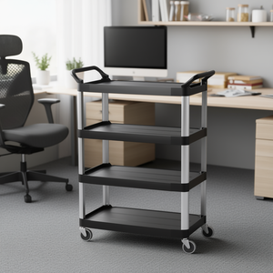 Carrello portaoggetti X-tra a 4 ripiani con telaio in metallo nero e ruote per uso in cucina o ufficio - Product Image 3