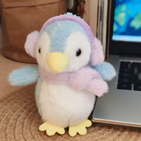 Porte-clés pingouin mignon en peluche de 4 pouces, animal en peluche doux avec écouteurs et lumière, breloque de sac pour machine à griffes, cadeau