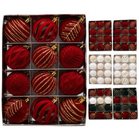 Boules de Noël rouges floquées de 6 cm, peintes à la main, en velours, ensemble de 12 décorations suspendues pour sapin de Noël, pour les fêtes