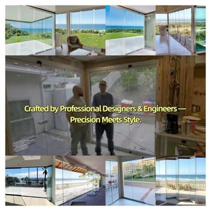 防水性のある黒/白の二枚折りアルミガラス引き戸、2026スクリーン折りたたみガラスパティオドア - Product Image 5