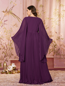 Robe de soirée maxi élégante pour femme, en mousseline de soie, à col carré, à manches longues, à sequins, à motifs patchwork, à <span class=keywords><strong>coupe</strong></span> ajustée, à ourlet plissé, de couleur violette - Product Image 2