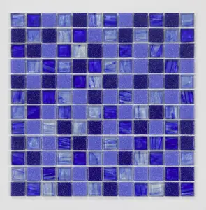 Azulejo de cristal azul marino cuadrado Popular brillante para azulejos de piscina mosaico de vidrio para decoraciones de piscina