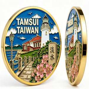 Tamsui Taiwan Souvenir Metal <b>Pin</b> Gold Plated Circular Hard Enamel Flower Theme Zinc Alloy Craft - Product Image 2