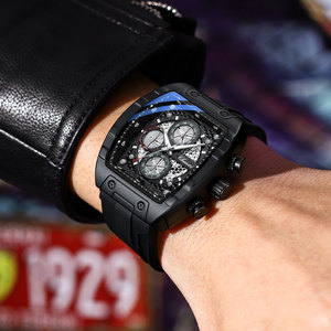 Montre chronographe à quartz de luxe pour homme CHENXI 941, étanche, bracelet en silicone, affichage analogique, 43 mm, tonneau <span class=keywords><strong>Chenlong</strong></span> - Product Image 3