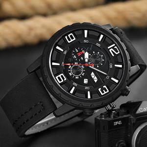 Mens Professional Chronograph Watch Black Case Brown Leather Strap Multi Function Sport Wristwatch - Product Image 6