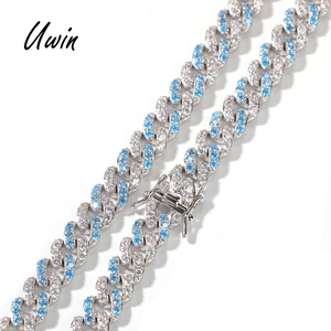 Iced Out 9 millimetri Del Bambino Blu CZ Cubano <span class=keywords><strong>Collana</strong></span> Della Catena A maglia Due Tono Zircone Braccialetto del Diamante di Bling Bling Hip Hop monili delle donne - Product Image 3