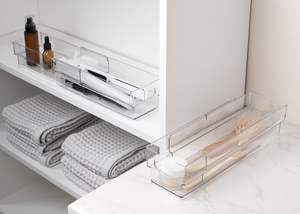 Bacs de rangement extensibles transparents en plastique avec poignées découpées, longueur réglable, pour la maison, la cuisine, le bureau - Product Image 5
