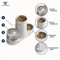 Distributeur automatique de nourriture et fontaine à eau pour animaux de compagnie, station d'alimentation pour chats et chiens à brancher avec un grand réservoir de nourriture, bol en acier