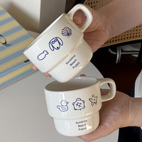 Mug en céramique Niche Ins White Ocean Cartoon Puppy, tasse empilable douce, tasse à eau et à café en céramique petite tortue