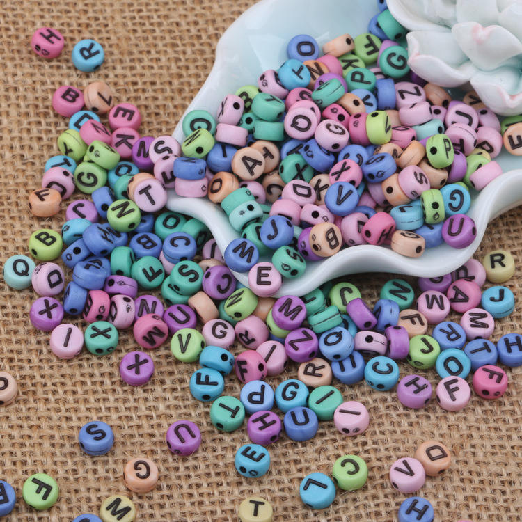 Wholesale 7mm Plastic Round Mixed Color Alphabet Letter Beads for