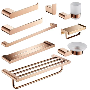 Set di Accessori Bagno di Lusso in Acciaio Inox 304 Oro Rosa, 9 Pezzi, Montaggio a Parete, Ecologico, Moderno, con Portarotolo - Product Image 1