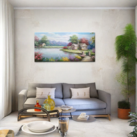 Seni asli 100% lukisan tangan Tuscan pemandangan taman indah laut dan rumah dekorasi dinding untuk kanvas ruang tamu dengan bingkai kayu