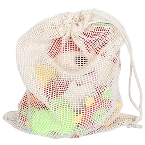 Multi Sizes Drawstring Cotton Net Reusable Produce Shopping Bags In bulk