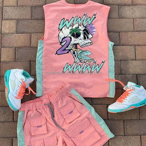 Conjunto de Pantalones Cortos Deportivos para Hombre, Último Diseño de Moda Hip-Hop, Chaleco Cargo Unisex y Pantalones Cortos Cargo Rosa, Conjunto de Dos Piezas Casual para Correr - Product Image 3