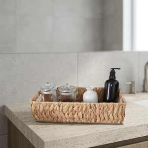 Modern Woven Storage <b>Basket</b> <b>with</b> <b>Handle</b> Water Hyacinth <b>Wicker</b> Organizer Space Saving for Bathroom Kitchen - Product Image 2