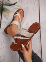 Nouvelles sandales plates tressées d'été pour femmes, style africain, pour la plage, type claquettes et tongs