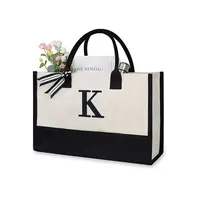 Personalized Initial Canvas Tote Bag Beach Bag Monogrammed Gift Tote Bag for Women