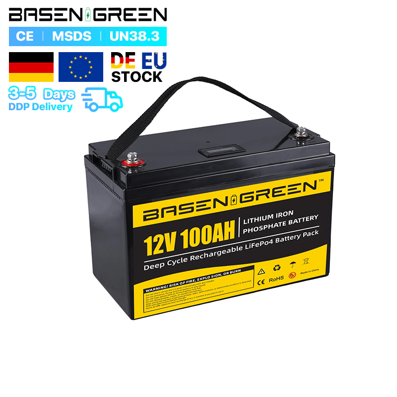 Basen Green EU Stock 12 V 100ah 200ah 300ah AKKU Lifepo4 Batería de iones de litio Ciclo profundo para sistemas solares 12 Vol Baterías