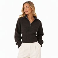 Pull en maille demi-zip personnalisé pour femme en mélange de laine mérinos extrafine et de laine de yak 7GG, col rabattu, tricot d'hiver OEM ODM